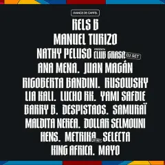 Cartel de festival con nombres de artistas como Rels B, Manuel Turizo y Nathy Peluso. ¡Prepárate para un big sound valencia!