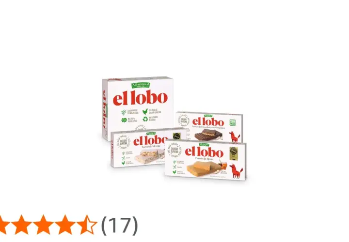 Cajas de turrón "El Lobo": turrón de Jijona, turrón de Alicante y turrón de chocolate con almendras.