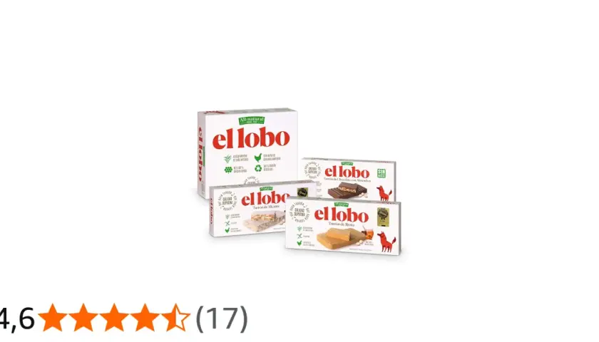 Cajas de turrón "El Lobo": turrón de Jijona, turrón de Alicante y turrón de chocolate con almendras.